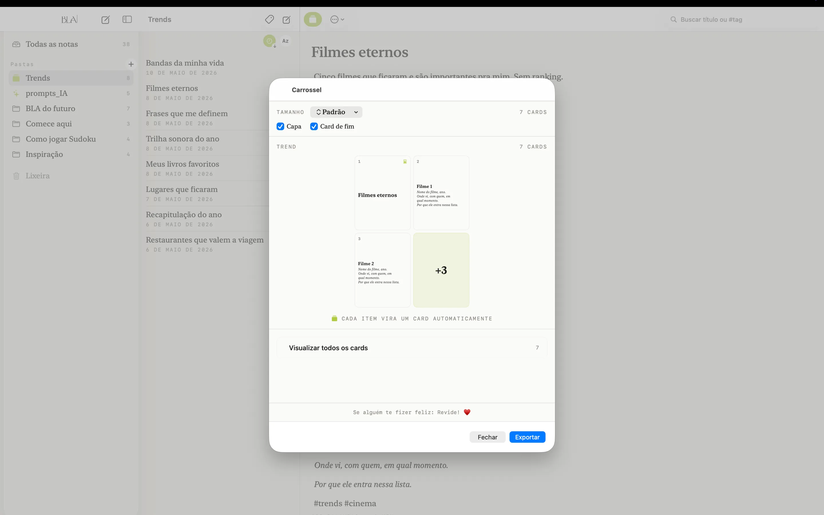 Notas BLA no Mac, captura de tela 3 de 7