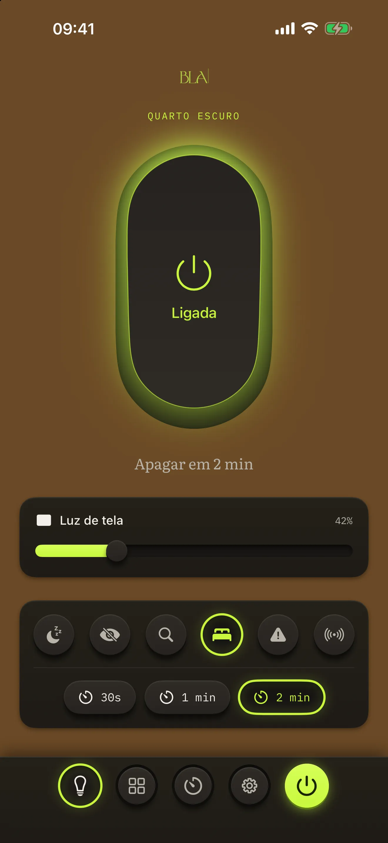 Lanterna BLA no preset Quarto escuro, aceso