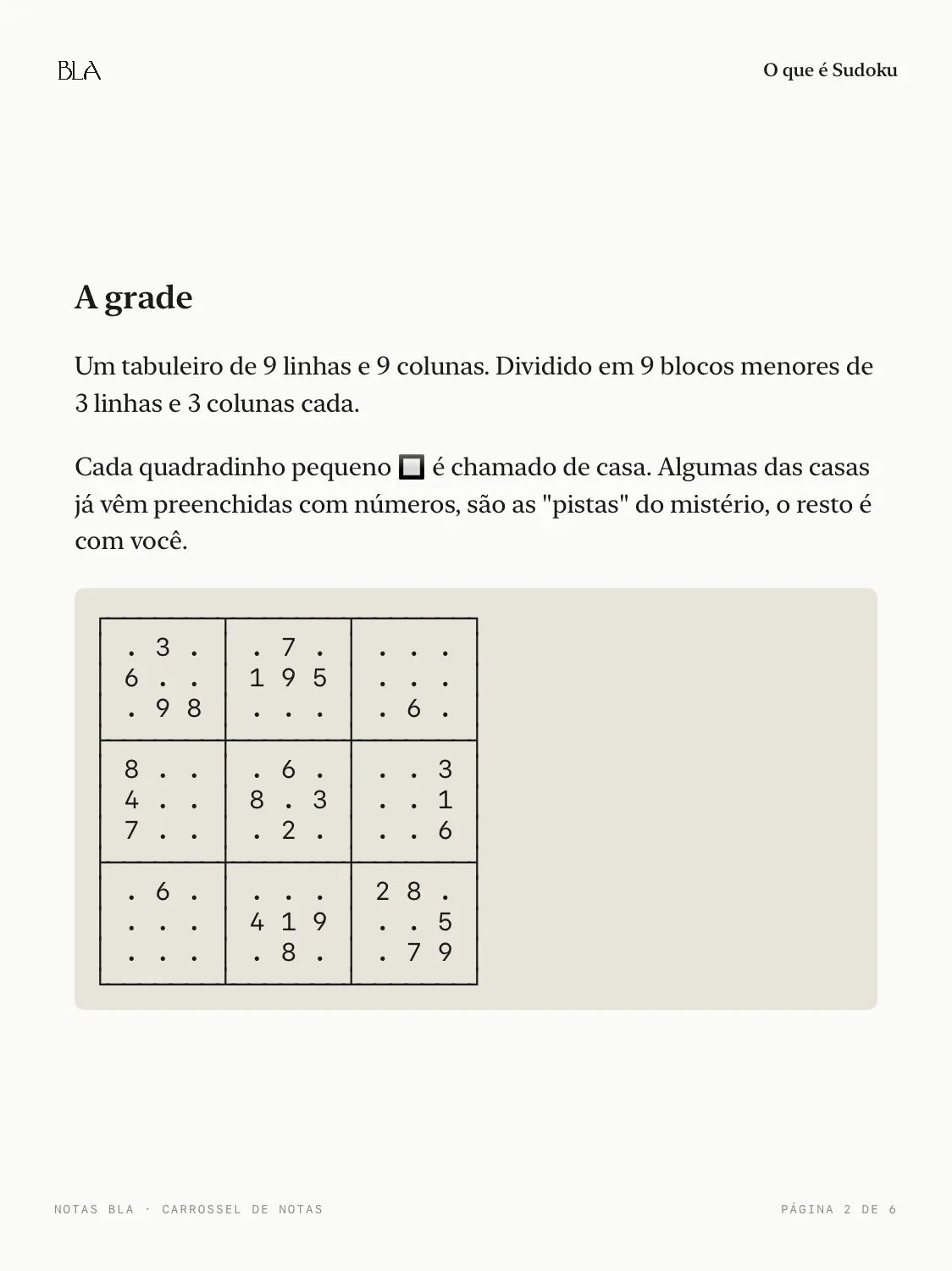 Card 2 do carrossel gerado pelo Notas BLA